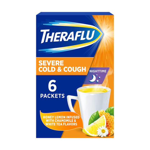 Theraflu Nighttime Severe Cold Relief Honey Lemon Flavor Powder - 6 Ct