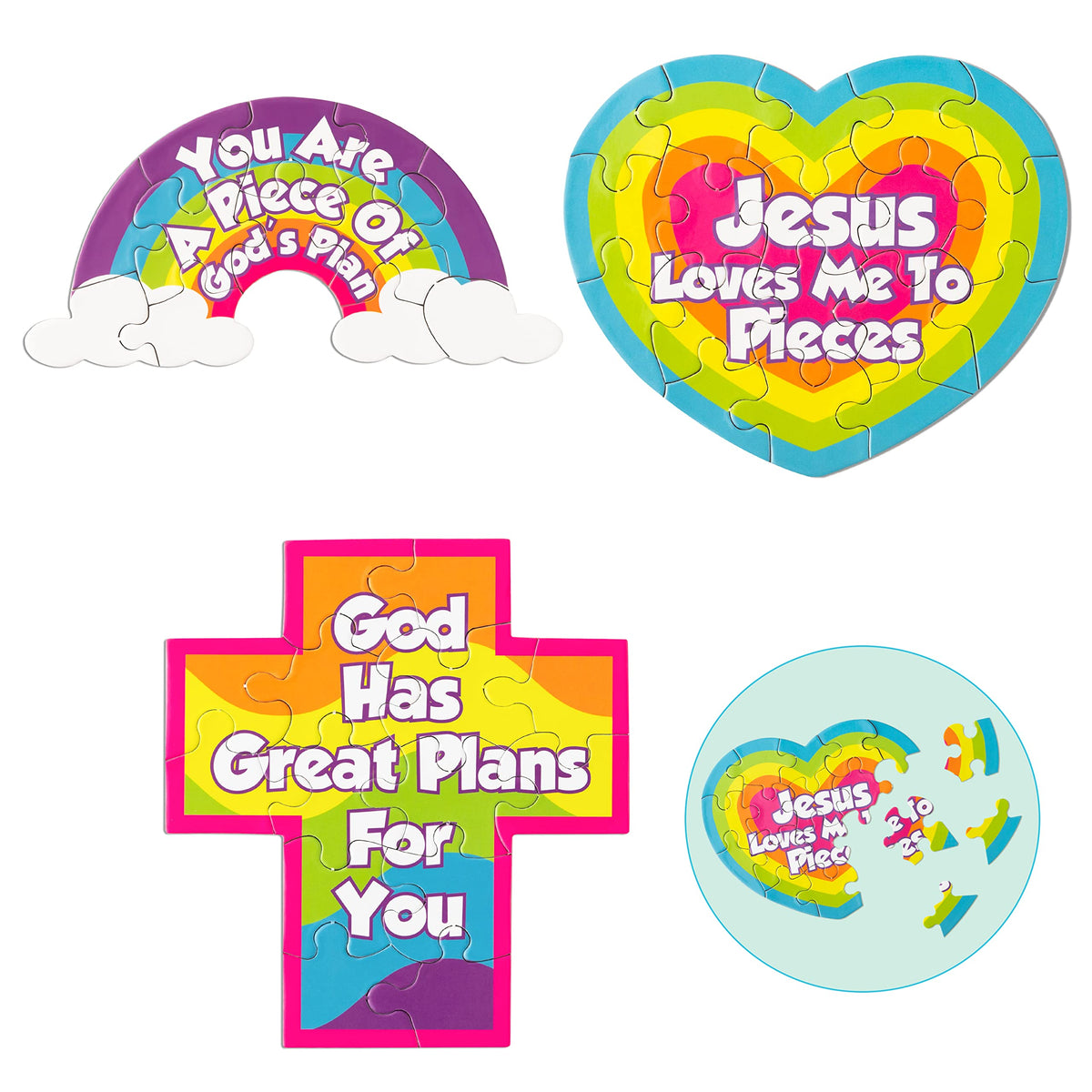 Haooryx 12PCS Christian You are A Pieces of Gods Plan Puzzles Colorful Cross Rainbow Religious Children Paper Puzzle Game for Kid Sunday School Educational Jigsaw Puzzle Easter Classroom VBS Activity