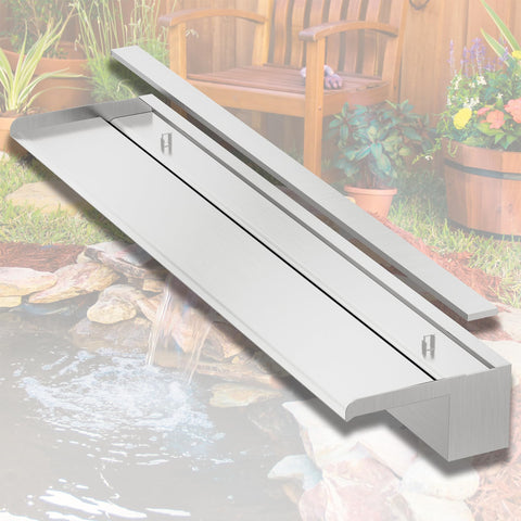 LONGRUNNEW Pond Waterfall Blade Kit, 90cm Stainless Steel Pool Fountain with Accessories, Width 20cm Spillway Water Feature Waterfall Cascade for Garden Patio Pond Decoration