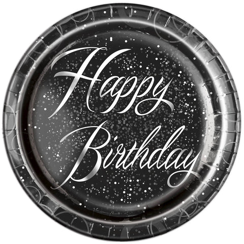 Unique Party 57485 - Glitz Silver Foil Birthday Paper Plates, Pack of 8