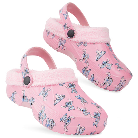 Disney Stitch Girls Clogs - Fleece Lined Clogs - Stitch Gifts (Pink Stitch, 11.5-12)
