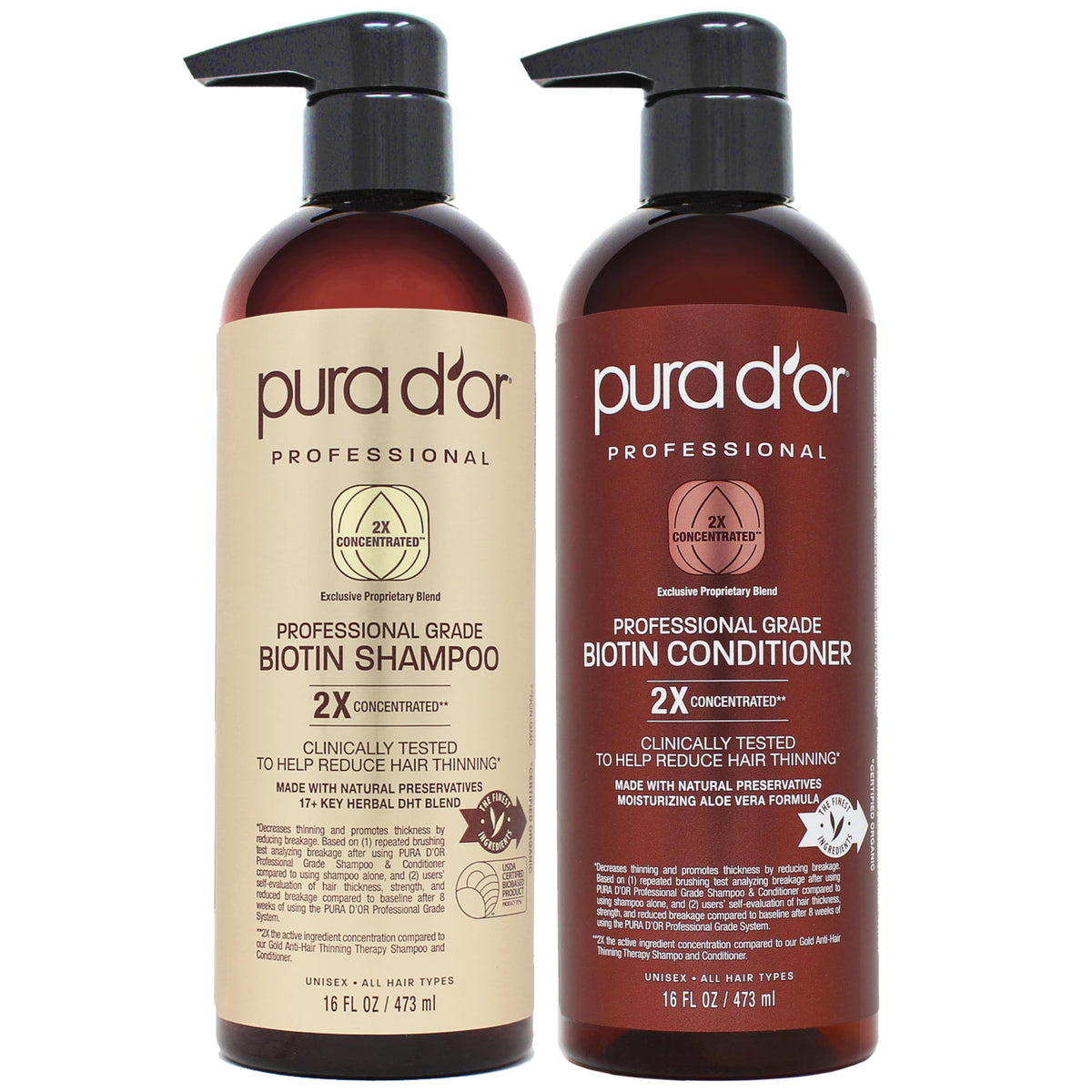 PURA D'OR Professional Grade Hair Thinning Therapy Shampoo & Conditioner Regimen Clinically Tested Super Concentrated for Maximum Results, Sulfate Free Natural & Organic Ingredients, Men & Women