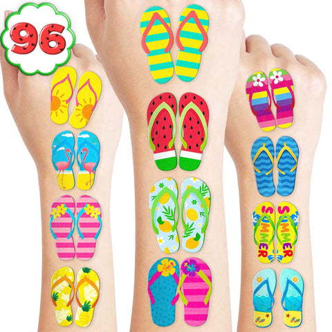 Generic 100 PCS Flip Flop Tropical Beach Theme Summer Birthday Party Decorations Favors Decor Supplies Tattoos Stickers for Boys Girls School Classroom Prizes Rewards
