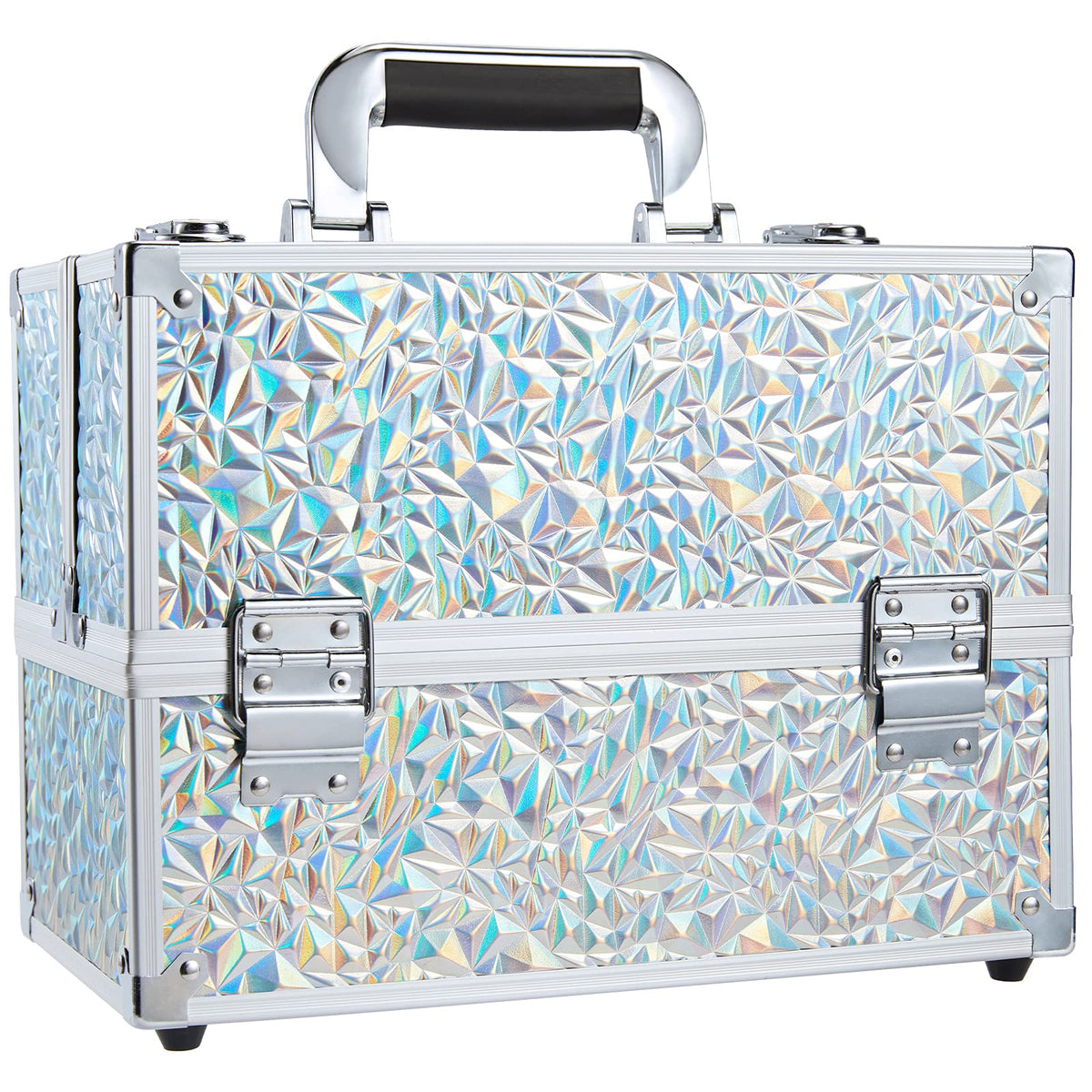 Frenessa 6 Trays Makeup Box Cosmetics Case Jewelry Organiser Vanity Make Up Storage Box Beauty Train Case Lockable with Keys, Silver