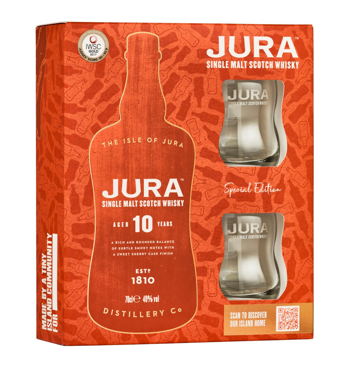 Jura 10 Year Old Single Malt Whisky 2 Glasses Gift Pack, 70 cl