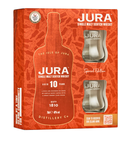 Jura 10 Year Old Single Malt Whisky 2 Glasses Gift Pack, 70 cl
