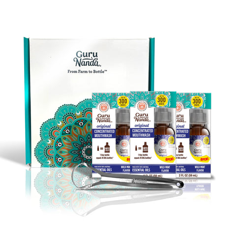 GuruNanda Concentrated Mouthwash (3x2 fl oz), Supports 300 Rinses, Aids in Fresh Breath, Fluoride-Free, Mint Mouthwash with Natural Essential Oils