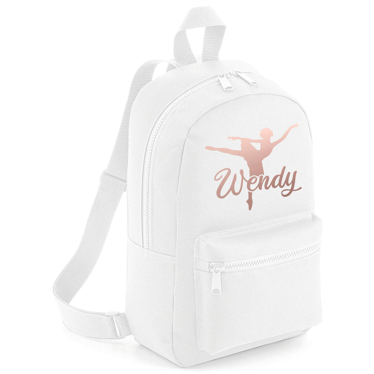 Purple Print House Girls Rose Gold Ballet Dancer Personalised Backpack - School Back to School Dance Class Custom Name School Girl - Personalised Kids Dancing Bag, White
