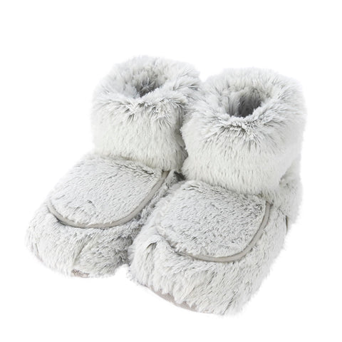 Warmies Microwavable Boots, Heatable Ladies Slipper Boots with French Dried Lavender, Soothing Warmth and Comfort, One Size Marshmallow Grey Colour