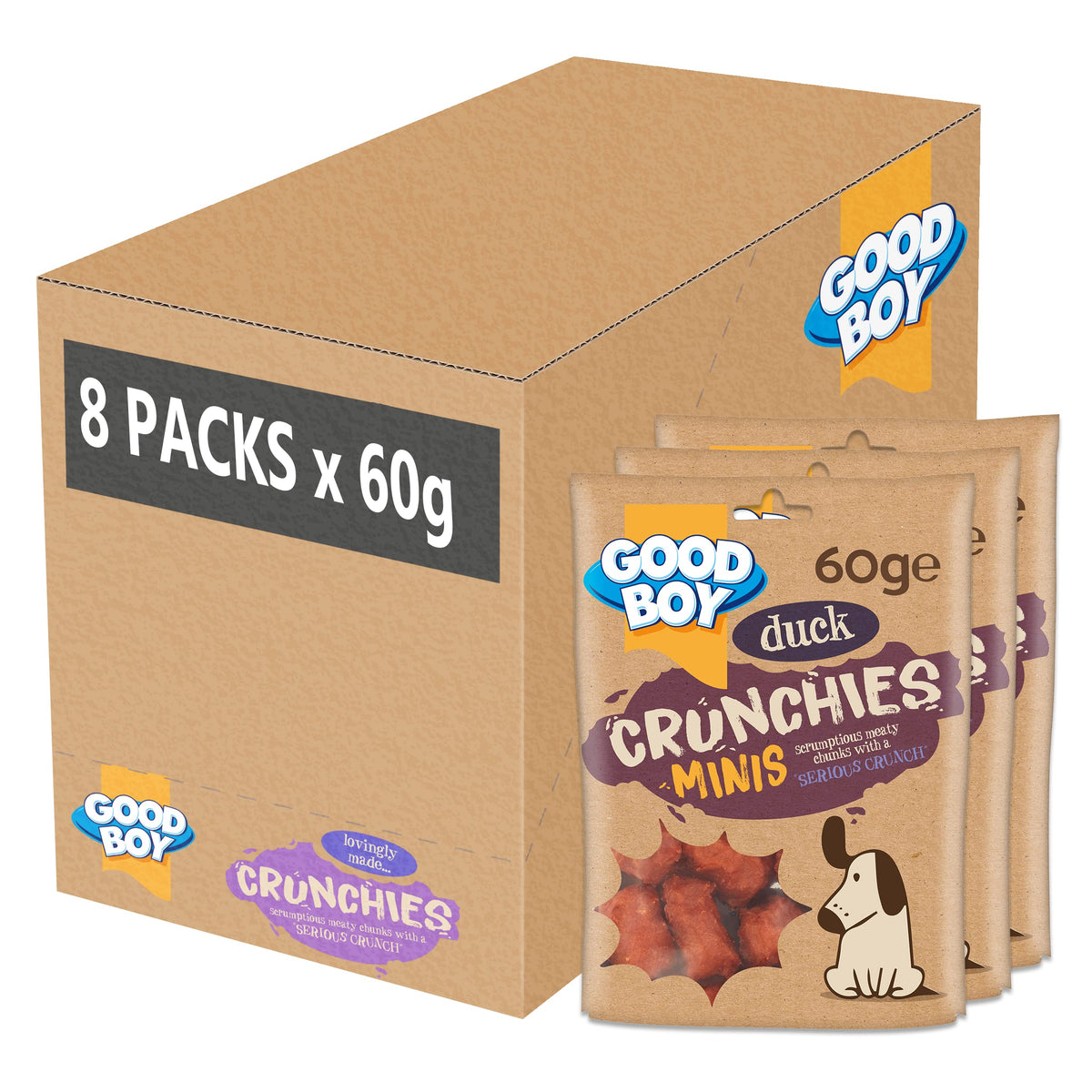Good Boy Crunchies - Mini Duck Dog Treats - with Natural Ingredients - Box of 8 x 60 g