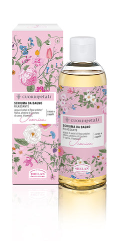 Helan, Cuor di Petali, ICONICA, Natural and Delicate Shampoo and Bubble Bath for Body and Hair, Scented with Rose Petals, Mallow and Vitamin C - Relaxing Bath Foam, 200 ml - Made in Italy