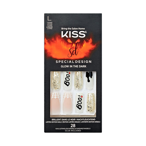 KISS Special Design Halloween Fake Nails, Glow-In-The-Dark, Style Ã¢â‚¬ËœParty Till I DieÃ¢â‚¬â„¢, with Pink Gel Nail Glue, Mini Nail File, Manicure Stick, & 28 False Nails