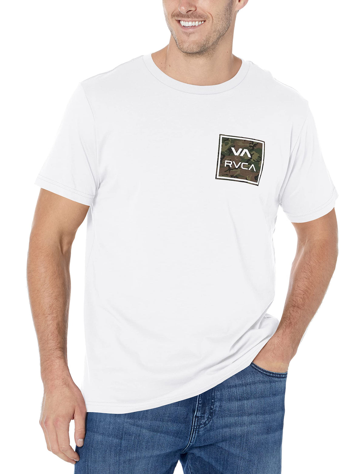 RVCA Men's Graphic Short Sleeve Crew Neck Tee Shirt, VA All The Way/White 2, Large