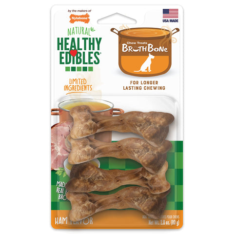 Nylabone Healthy Edibles Broth Bone All Natural Dog Treats Made With Real Bone Broth Small/Regular (4 count)