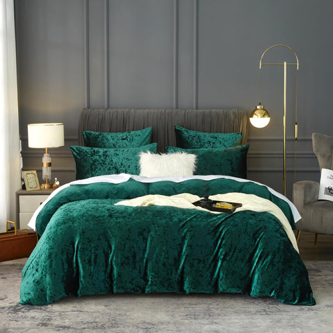 DXHOME Winter Bed Linen 135 x 200 cm Green Dark Green Velvet Bed Linen Warm Plush Fluffy Fleece Flannel Warm with Duvet Cover Reversible Bed Linen Duvet Cover with Zip and 1 Pillowcase 80 x 80 cm