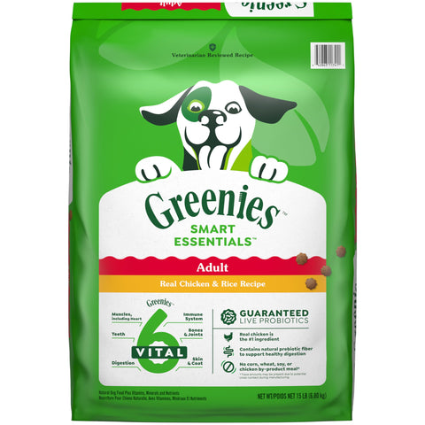 Greenies Smart Essentials Adult High Protein Dry Dog Food Real Chicken & Rice Recipe, 15 lb. Bag