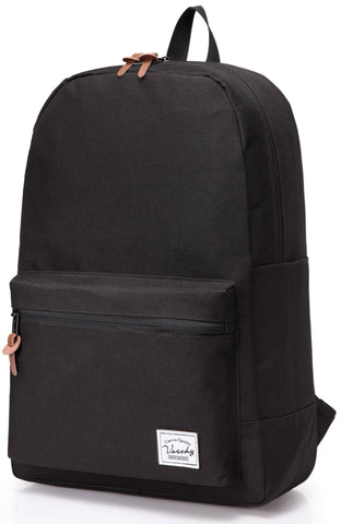 VASCHY School Bag, Casual Lightweight Black Backpack for School 15.6 Inch Laptop Rucksack for Women Men Water Resistant Daypack for College, Work, Travel with Bottle Pockets