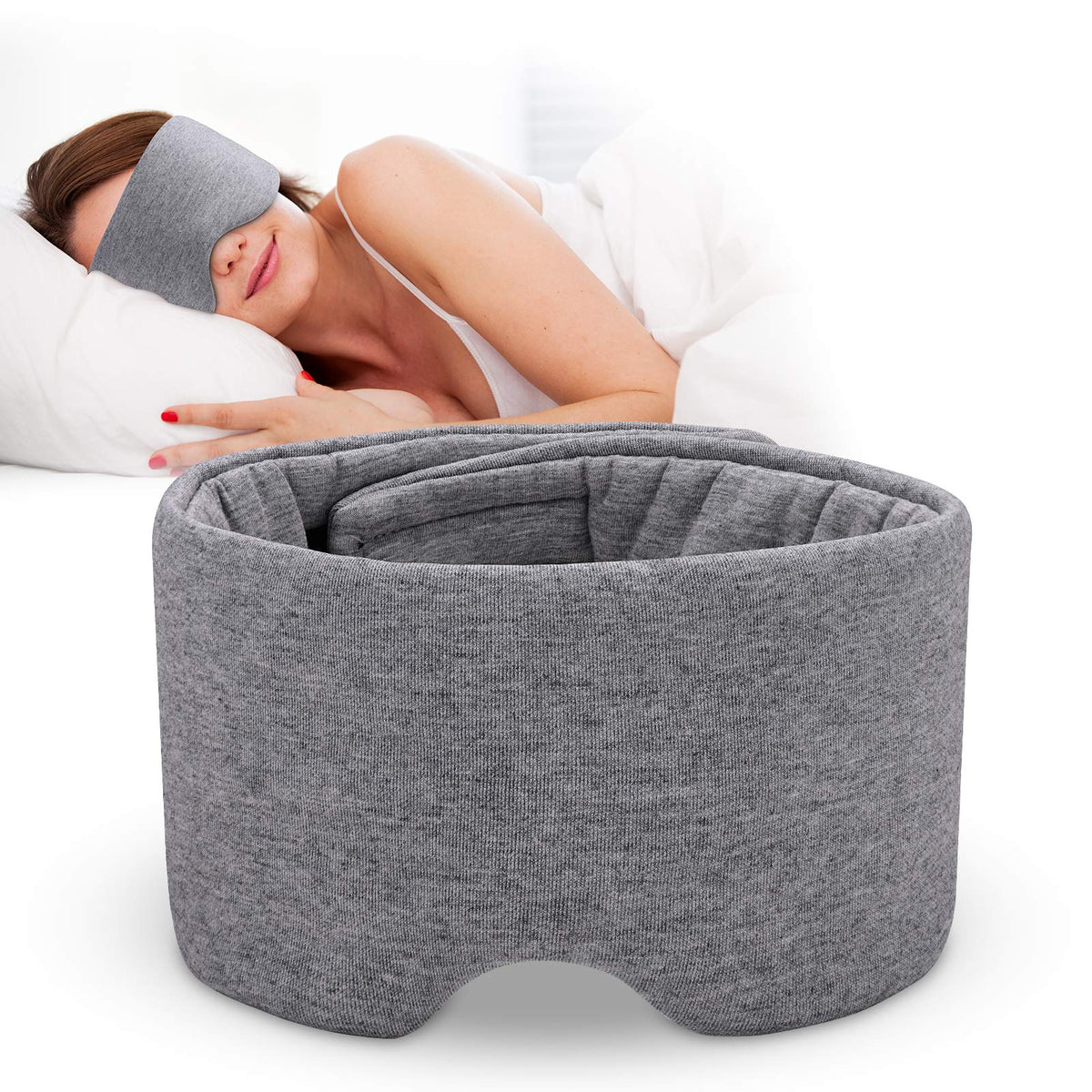 Cotton Sleep Mask for Men & Women, Handmade Eye Mask for Sleeping - Light Blocking/Breathable/Comfortable Blindfold, Eyeshade for Airplane/Nap/Travel with Earplugs (Light Gray)