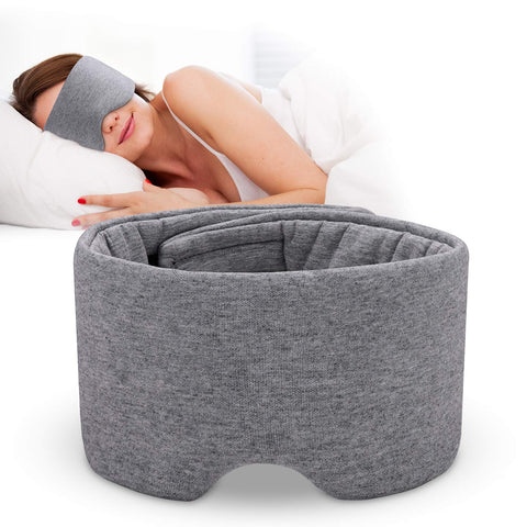 Cotton Sleep Mask for Men & Women, Handmade Eye Mask for Sleeping - Light Blocking/Breathable/Comfortable Blindfold, Eyeshade for Airplane/Nap/Travel with Earplugs (Light Gray)