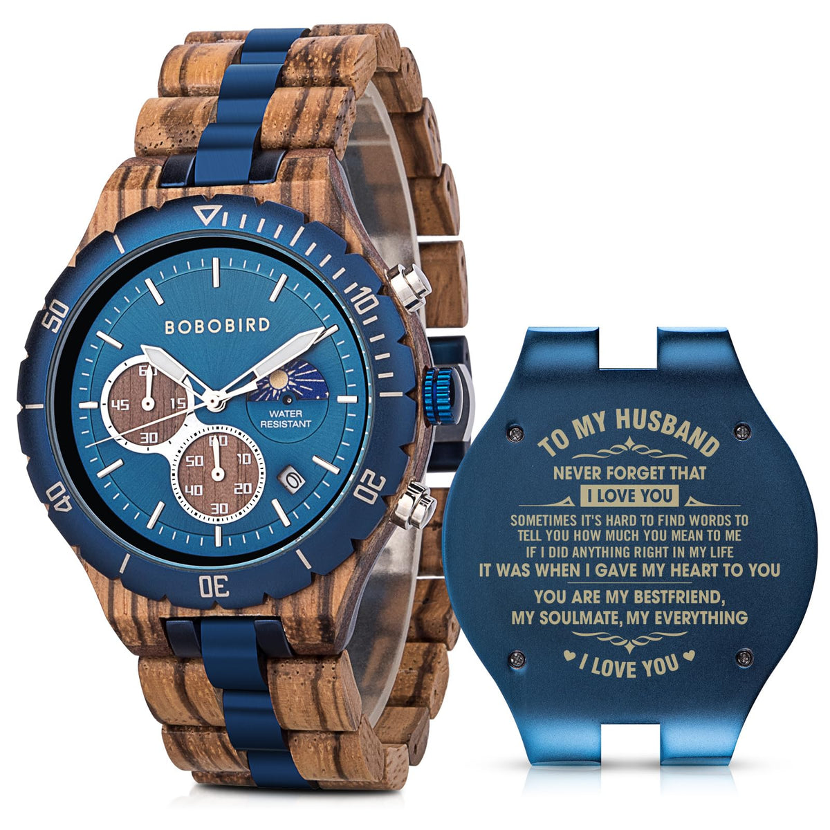 2win Mens Personalized Engraved Wooden Watches Fashion Multifunction Custom Watch Birthday Anniversary Wood Watches for Husband Boyfriend Dad Him Son with Gift Box (D-to My Husband)