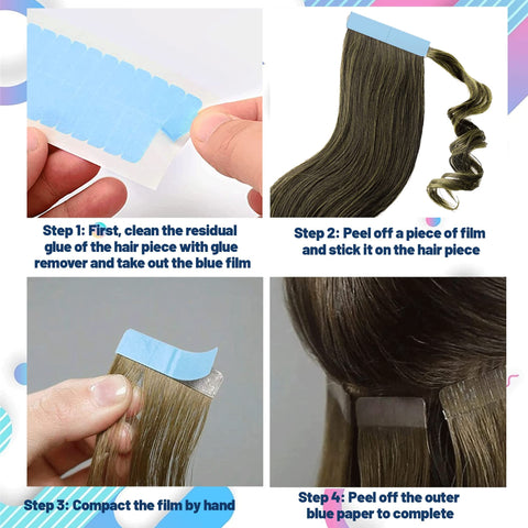 Hair Extension Adhesive Tapes, 120 Pcs Double Sided Extension Tapes, Durable & Waterproof, for Hair Extensions, Wigs, and Hairpieces - Blue