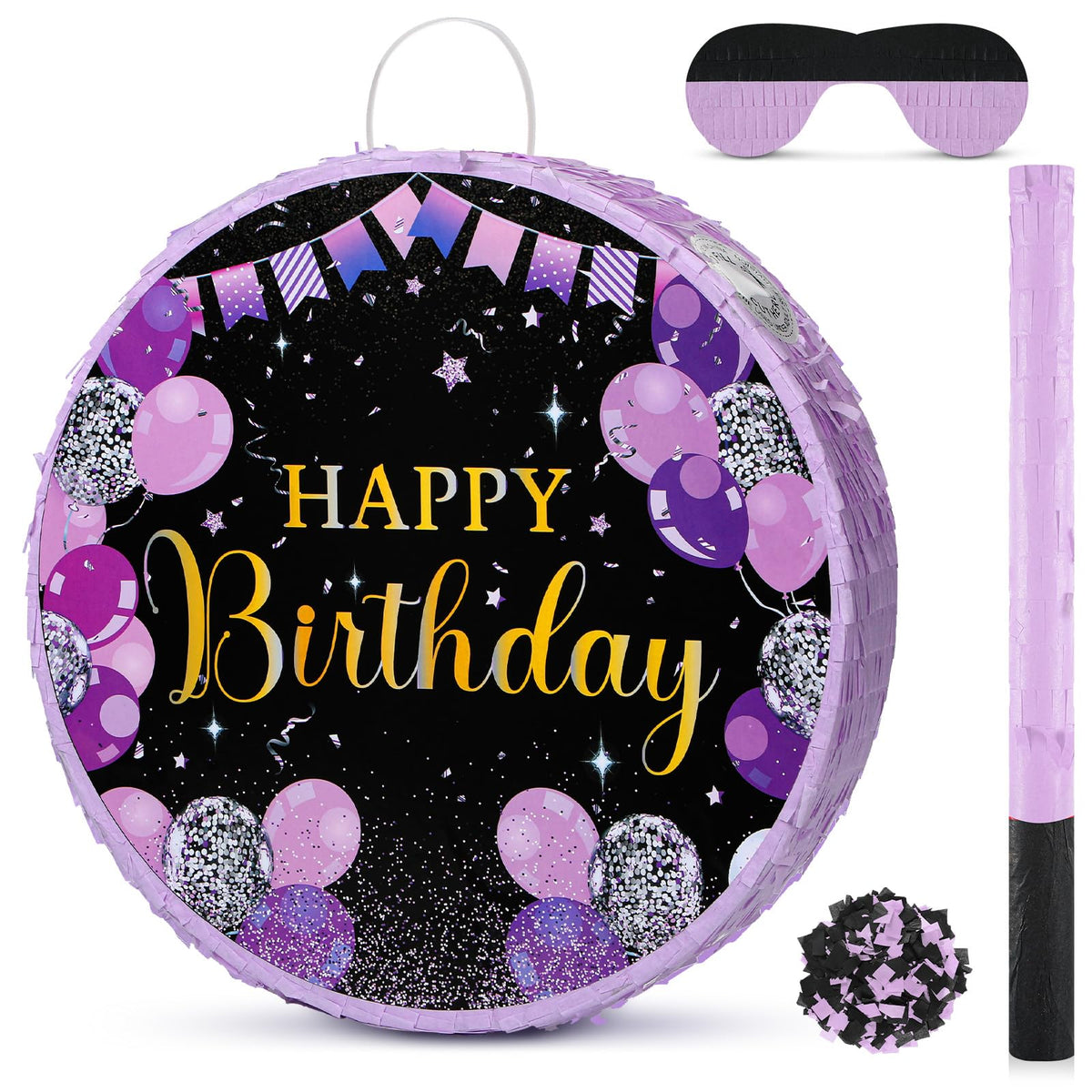Purple Birthday PiÃƒÂ±ata with Stick Purple Blindfold and Purple Confetti for Boys Girls Men Women Birthday Party Supplies