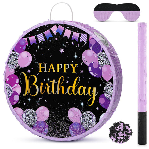 Purple Birthday PiÃƒÂ±ata with Stick Purple Blindfold and Purple Confetti for Boys Girls Men Women Birthday Party Supplies