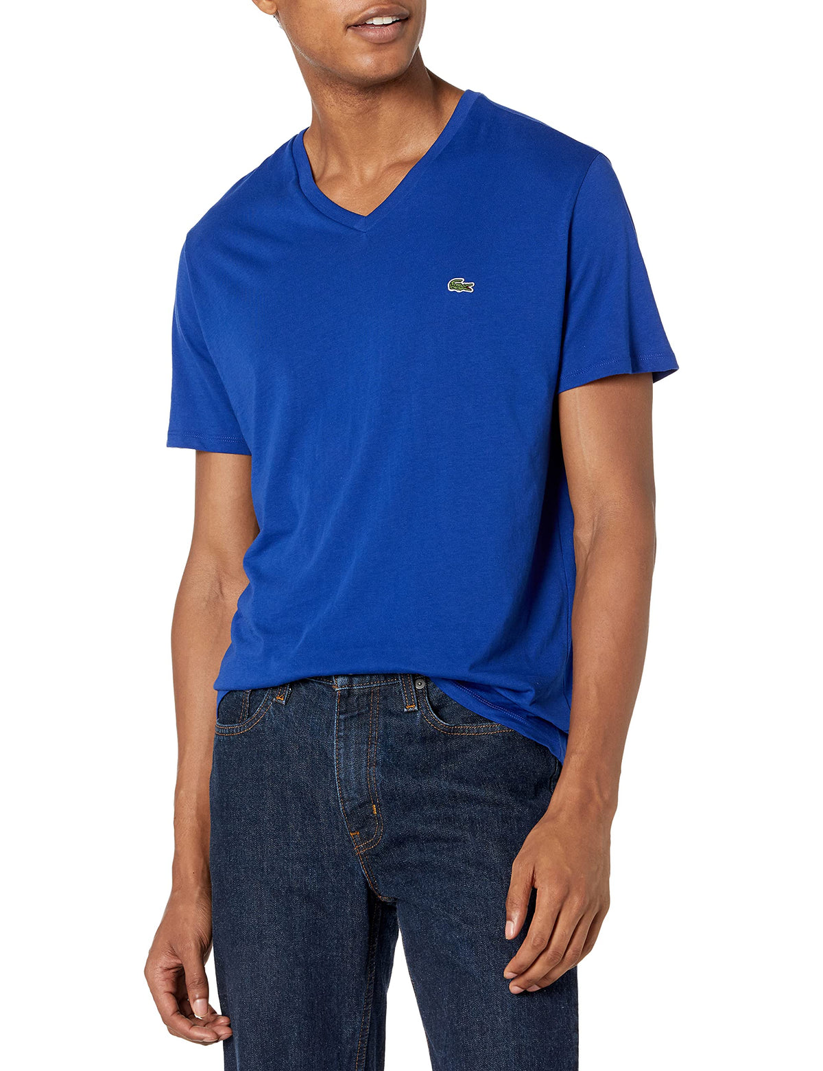 Lacoste Mens Short Sleeve V-Neck Pima Cotton Jersey T-Shirt T Shirt, Prussian Blue, Large US