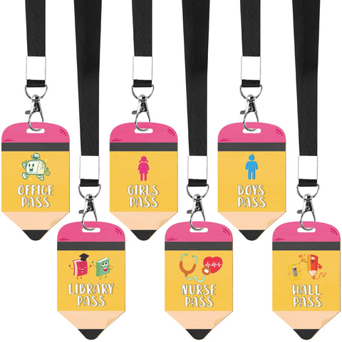 Hall Pass Lanyards for Classroom: 6 Pcs Hall Passes Unbreakable Wooden for Classroom, Hall, Bathroom, Library, Office School Must Have Supplies