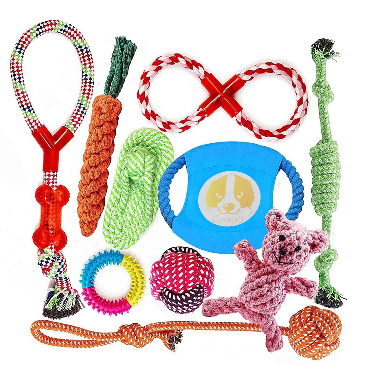 FONPOO Dog Toys Avoiding Dogs Boredom Anxiety Puppy Toys for Small&Medium Dog Rope Toy Birthday Gift Sets (Blue, Set of 10)