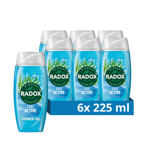 Radox Mineral Therapy Feel Active Shower Gel with Sea Salt & Lemongrass Scent - 225ml (Pack of 6)