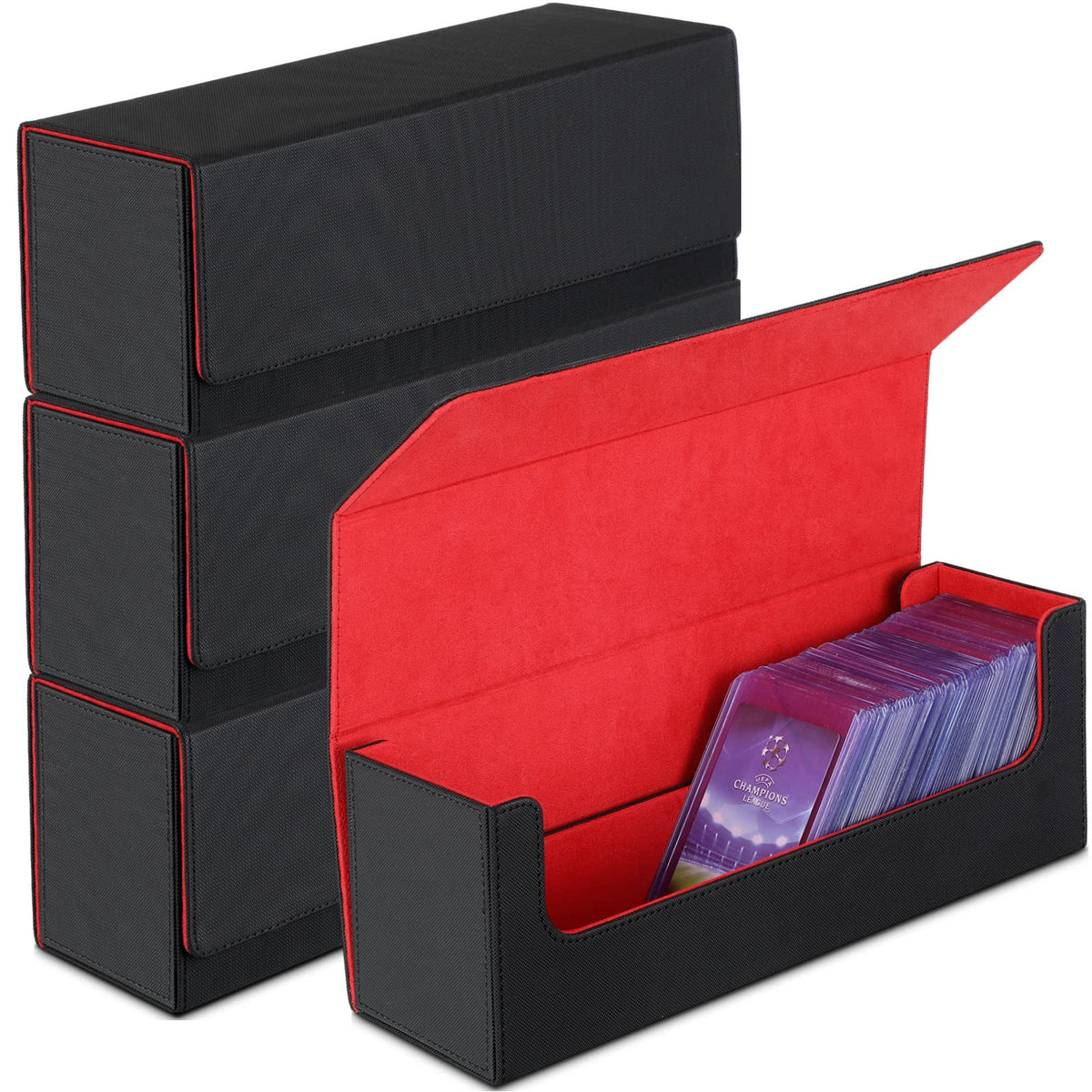 Weewooday 4 Pieces Leather Deck Card Storage Box for 400+ Cards Large Size Magnetic Cards Boxes Holding Compatible with TCG Leather Deck Card Case Boxes MTG Baseball Hockey Gaming Sports Cards