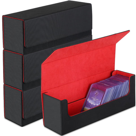 Weewooday 4 Pieces Leather Deck Card Storage Box for 400+ Cards Large Size Magnetic Cards Boxes Holding Compatible with TCG Leather Deck Card Case Boxes MTG Baseball Hockey Gaming Sports Cards