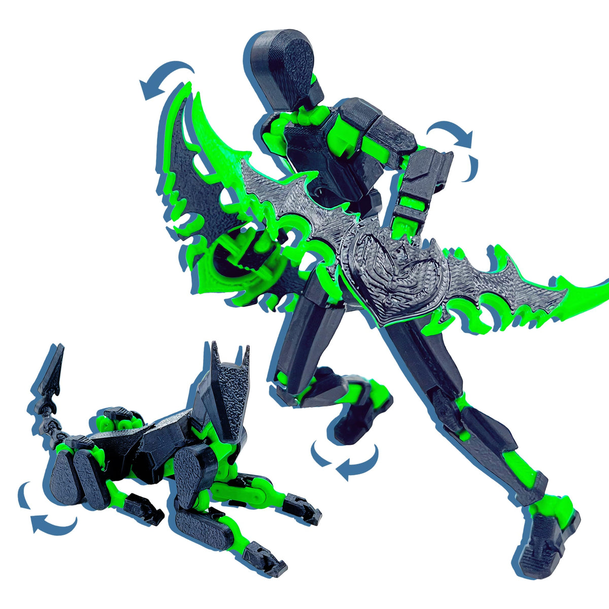 (Assembly Completed) T13 Action Figure Set, 3D Printed Toys Robo 13 Action Figure,Dummy 13 Titan 13 Action Figure (Black + Green)