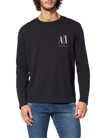 Armani Exchange Men's Long Sleeves, Front Print Logo T-Shirt, Navy, Small