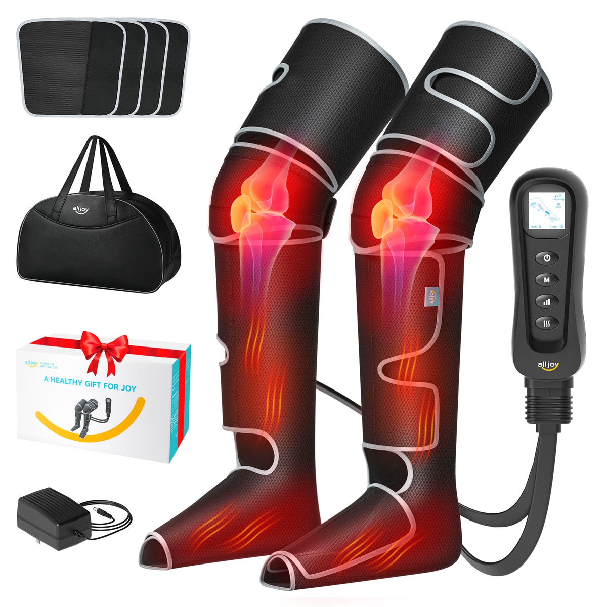 ALLJOY Leg Massager for Circulation and Pain Relief, Leg Massager with Heat and Compression, Birthday Gifts for Men Dad Women Mom, Full Leg Massager 2 Heat 5 Modes 4 Intensities 4 Extenders