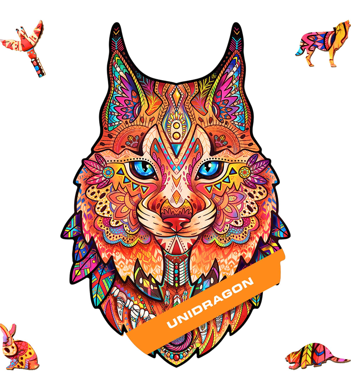 UNIDRAGON Original Wooden Jigsaw Puzzles - Gentle Lynx, 105 pieces, Small Size 6.7" ?10, Beautiful Gift Package, Unique Shape Best Gift for Adults and Kids