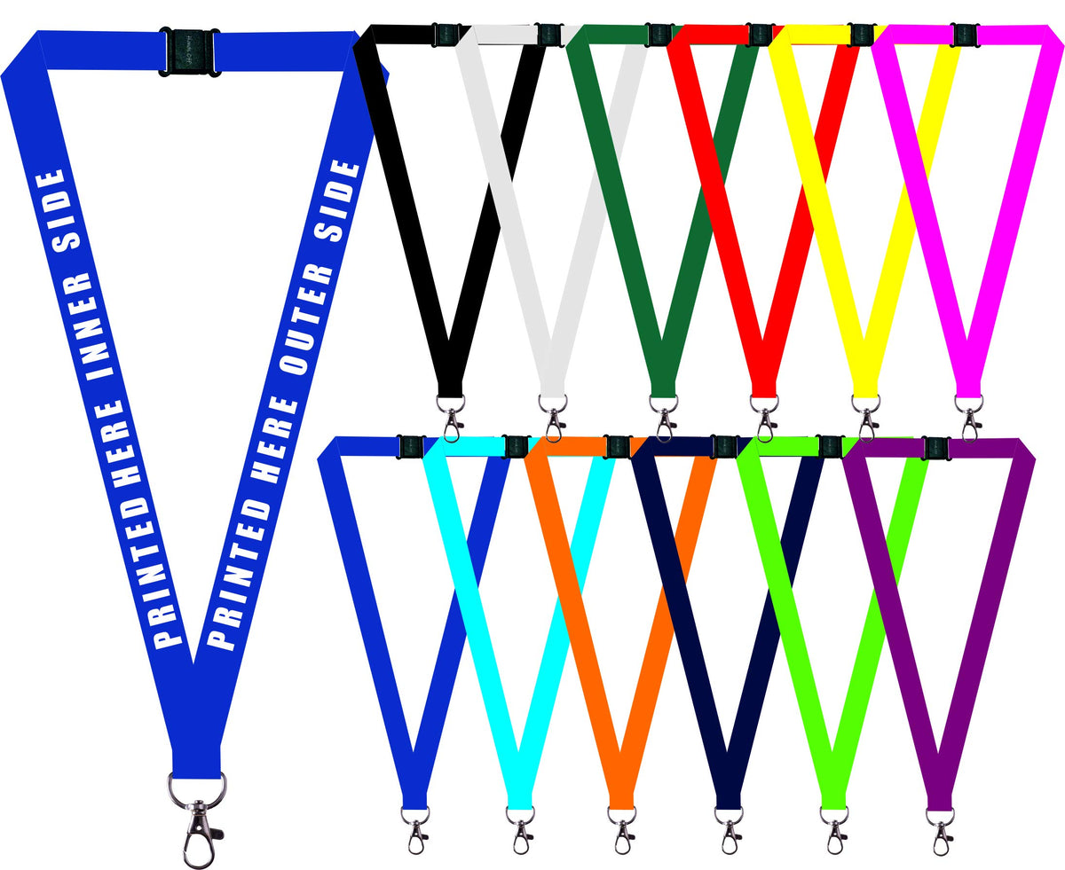 1 x Personalised Printed Lanyard. Lanyard for holding a name badge, ID card or keys. Red, Blue, Black, Yellow, White (Blue) (Hands Off Â® Lanyard)