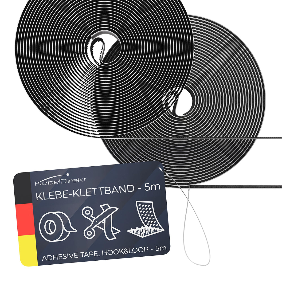 KabelDirekt - Hook & Loop Tape - eco-Friendly self-Adhesive Tape - 20mm x 5m - Individually Cut & Reusable (All-Rounder for Household, Children's Room, Office & Crafts)