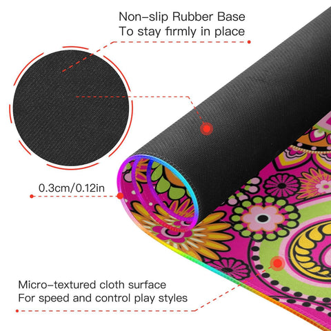 Asian Style Boho Wireless Charging Mouse Pad for Mobile Phone Extra Large Gaming Mousepad with 13 Lighting Modes Computer Mat for Gaming MacBook PC Laptop Desk Office Home
