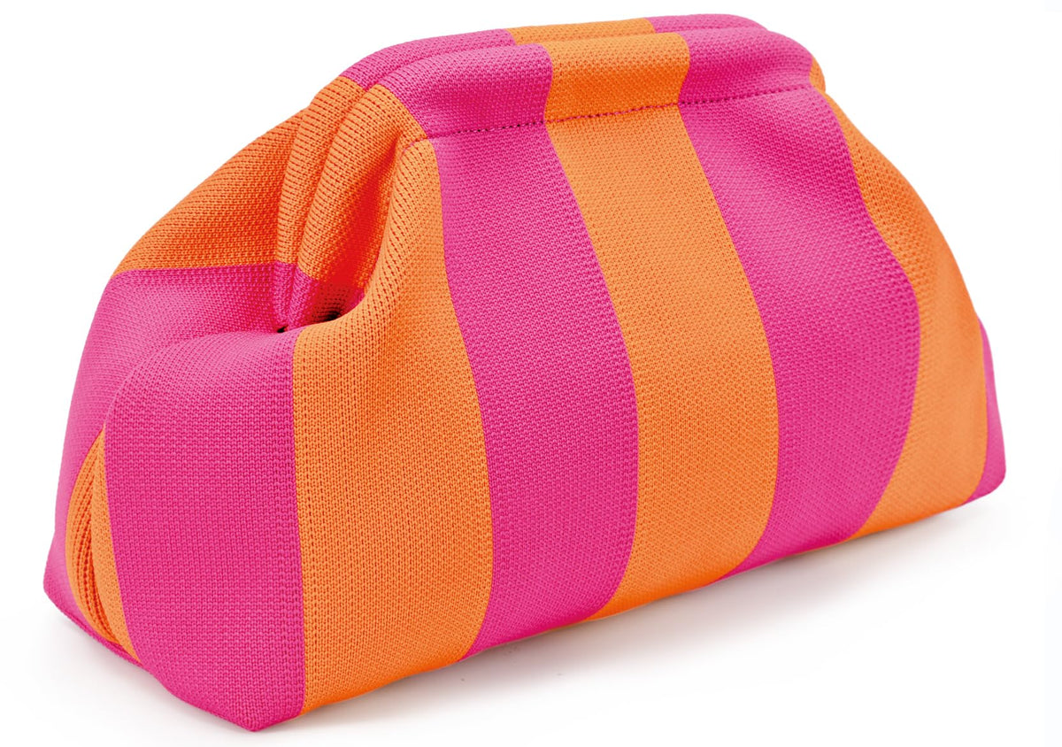 WOZEAH Summer Clutch Purses for Women Casual Crochet Dumpling Bag Colorblock Striped Cloud Clutch Handbags, B-orange Purple