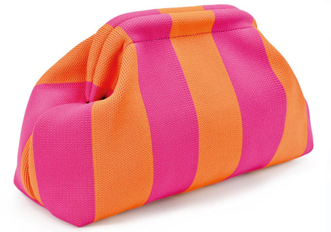 WOZEAH Summer Clutch Purses for Women Casual Crochet Dumpling Bag Colorblock Striped Cloud Clutch Handbags, B-orange Purple