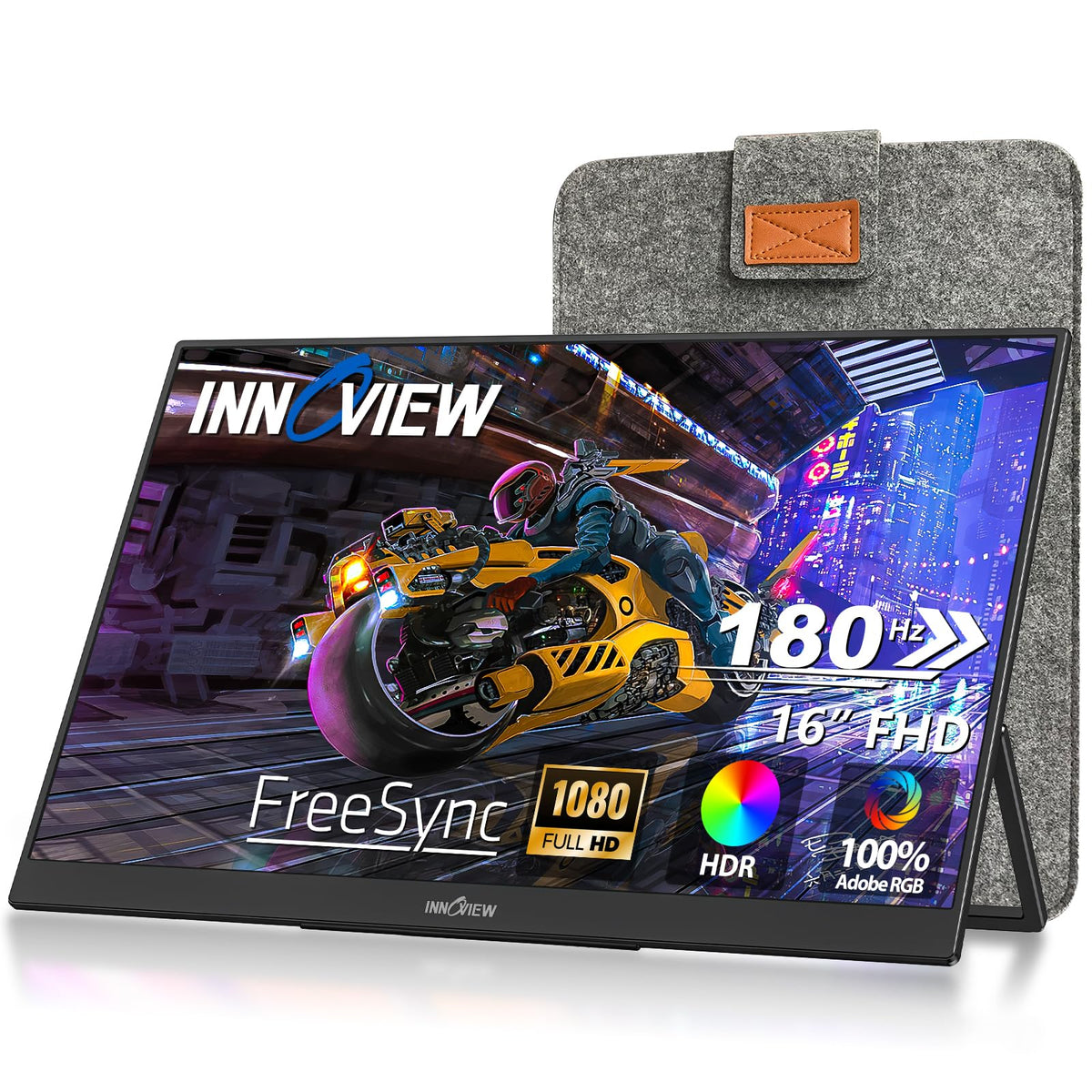 InnoView 16" 1080P FHD 180Hz 100% sRGB Portable Gaming Monitor, USB-C Mini HDMI, Compatible with Laptop, Phones, MacBook, Tablet, PS4/5, Switch, Xbox