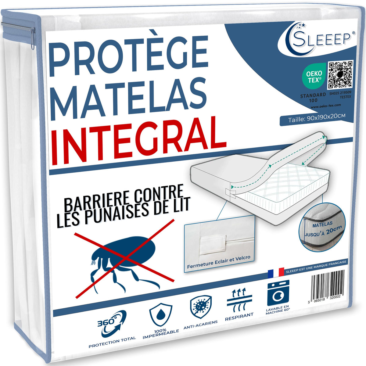 Mattress Cover 90 x 190 cm Anti-Bed Bug with Zip - Integral Waterproof Mattress Protector OekoTex - Hotel Quality