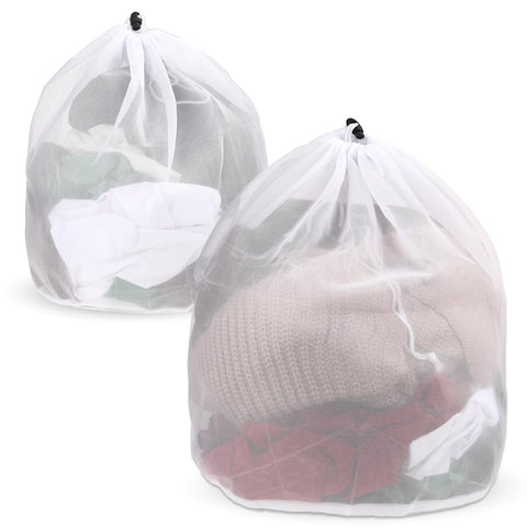 Giantree Pack of 2 Mesh Laundry Bags for Socks, White Laundry Nets with Drawstring Reusable Baby Laundry Bag Underwear Laundry Bag for Home Dorm Hotel Travel Use (White Fine Mesh)