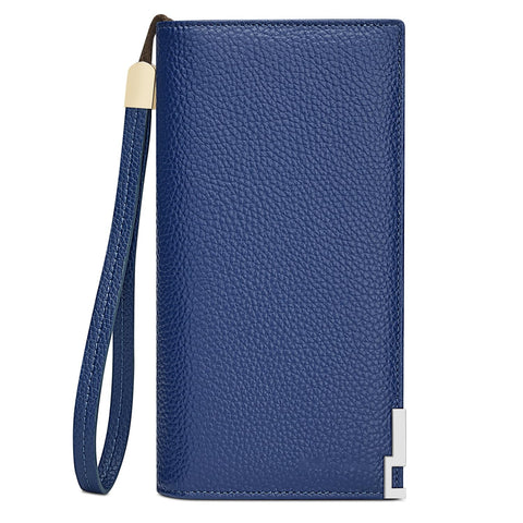 VANNANBA Mens Real Leather Long Wallet RFID Blocking Multi Credit Card Large Capacity Zipper Travel Clutch Wristlet,Blue