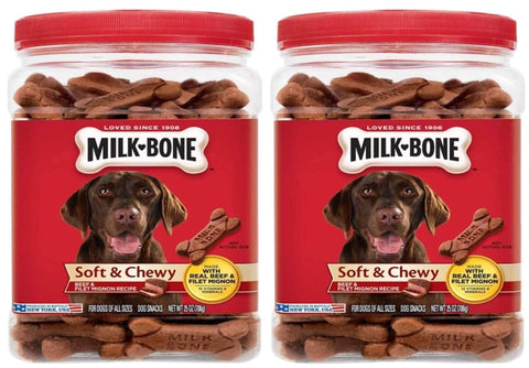 Milk-Bone Soft & Chewy Dog Treats, Beef & Filet Mignon, 25 Ounce Jar (Pack of 2)