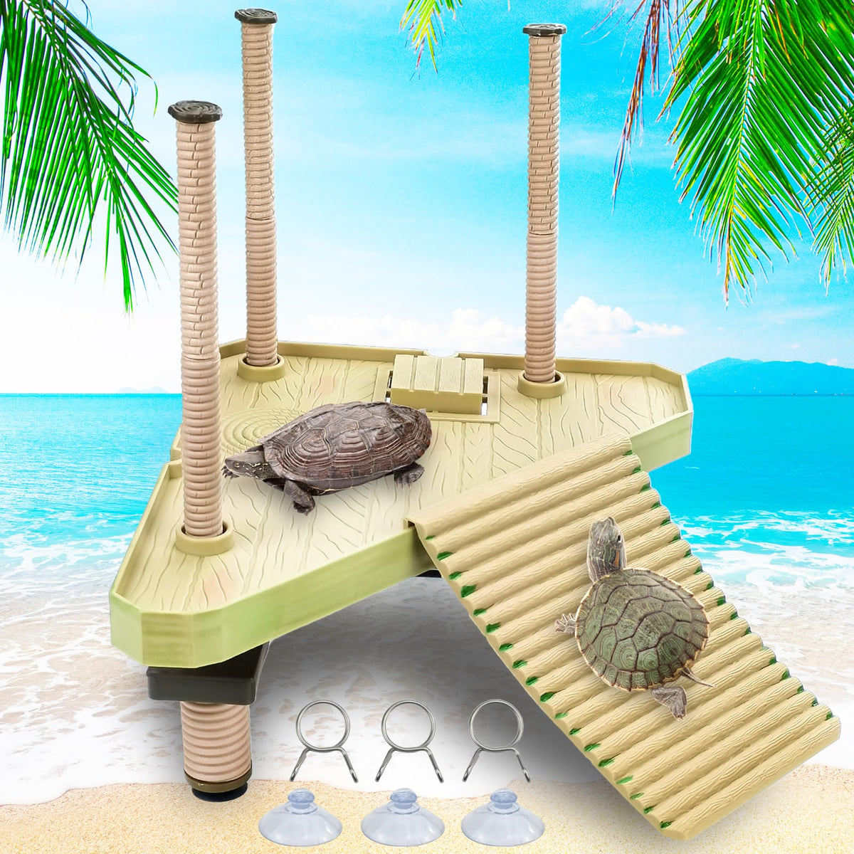 Keedolla Floating Turtle Pier and Basking Platform, Turtle Basking Platform Ramp Tortoise Reptile Floating Docks Climbing Ladder for Crabs, Frogs, Newts, Salamanders - Medium