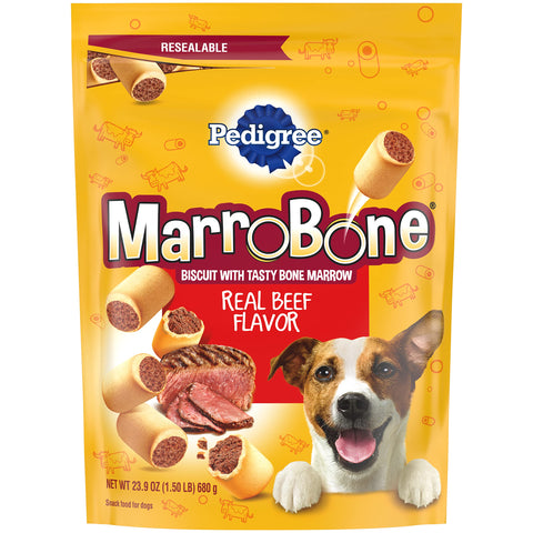 PEDIGREE MARROBONE Dog Treats Real Beef Flavor Crunchy Dog Biscuit, (24.9 OZ)(Pack of 8)