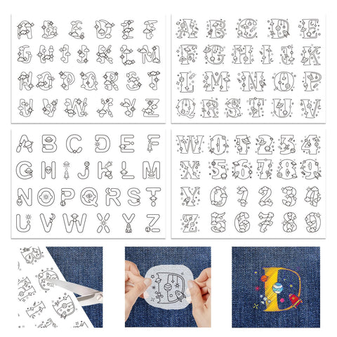 GLOBLELAND 4 Sheets 92Pcs Cosmic Planet Letter Stick and Stitch Water Soluble Stabilizer for Embroidery Adhesive Hand Sewing Stabilizers Non-Woven Fabrics Aid Drawing Sketch 11.7x8.3inch